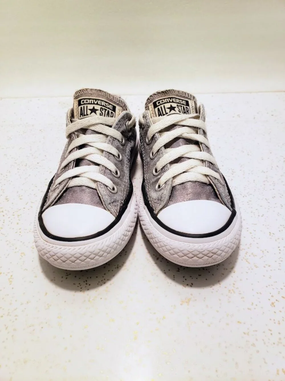 Converse Chuck Taylor All Star Distressed Grey Metallic Sneakers Kids Size 11